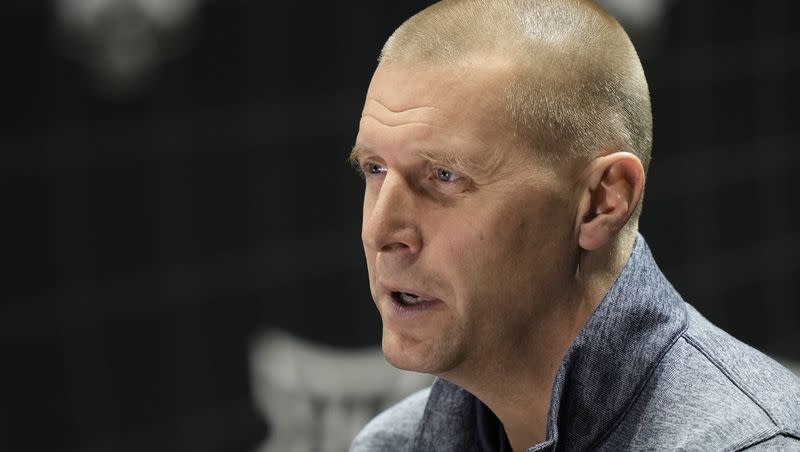 BYU coach Mark Pope addresses the media during Big 12 men’s basketball media day on Wednesday, Oct. 18, 2023, in Kansas City, Mo.