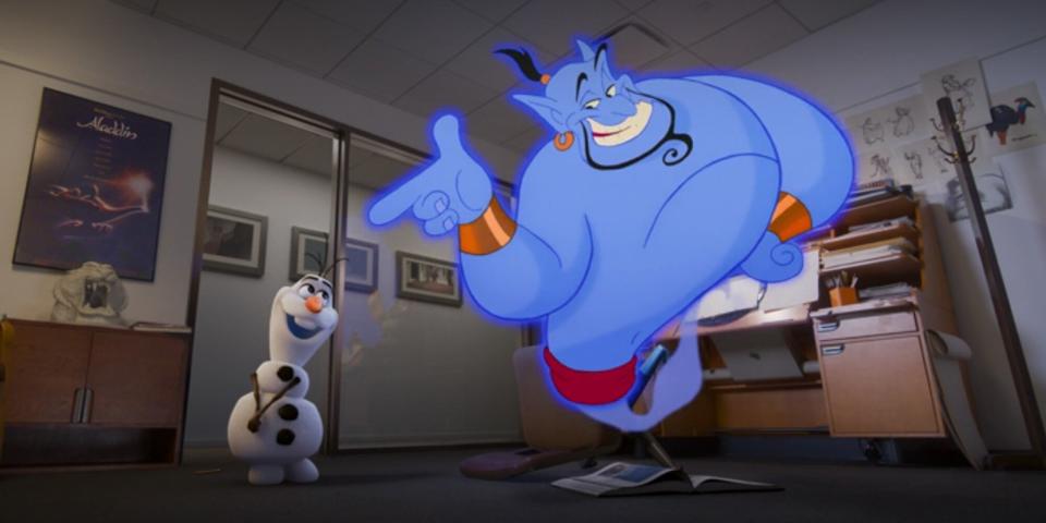 Josh Gad's Olaf and Robin Williams' Genie mingle in Disney's 'Once Upon a Studio'