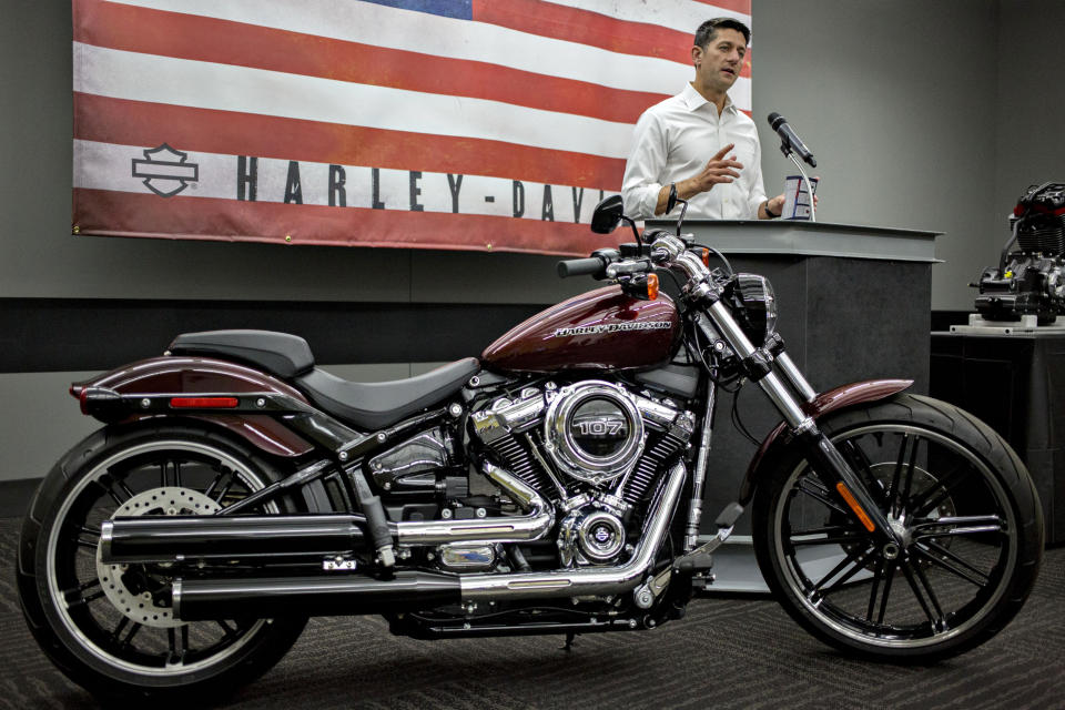 U.S. House Speaker Paul Ryan, a Republican from Wisconsin, speaks during a news conference following a tour of the Harley-Davidson Inc. facility in Menomonee Falls, Wisconsin, U.S., on Monday, Sept. 18, 2017. (Photo: Bloomberg via Getty Images)