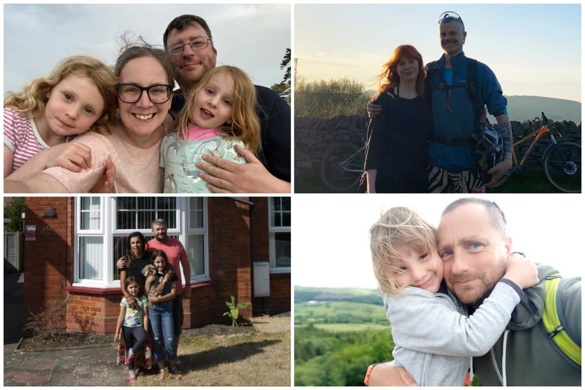 Clockwise: Evie Winter-Luscombe and family; Rosie Kent and Christopher Nelson; Roberta and Chris Hodder and their children; Mark Harrison and his son, Milo (Evening Standard)