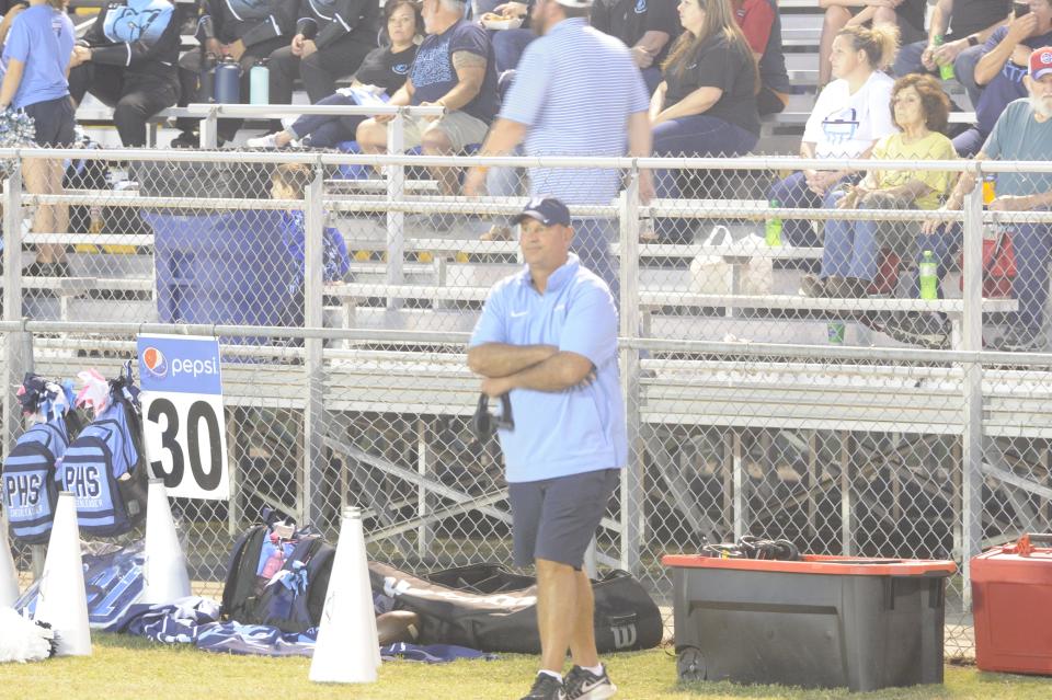 Plainview high football assistant coach Jeremy Pruitt, the former Tennessee head coach and Alabama assistant prepares for a game against Glencoe on Friday, September 22, 2023.