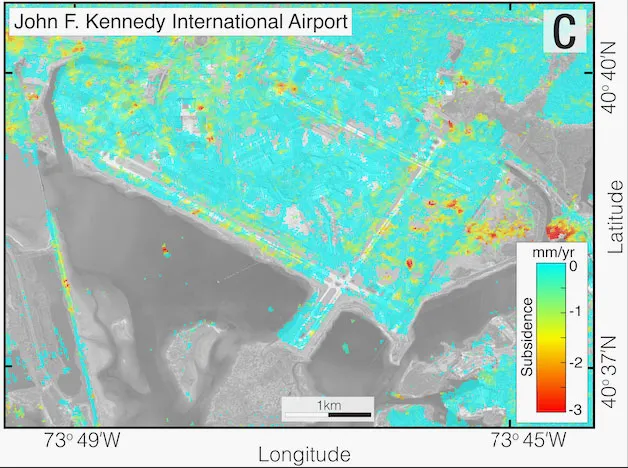 New York’s JFK Airport subsidence rate, according to a new study published in the journal PNAS Nexus Jan. 2.