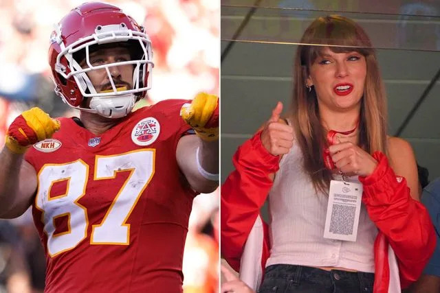 <p>AP Photo/Ed Zurga; Tammy Ljungblad/Kansas City Star/Tribune News Service via Getty Images</p> Travis Kelce; Taylor Swift