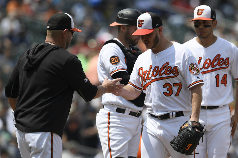 The Baltimore Orioles pitching staff has been a fantasy gift to all in 2019. (AP Photo/Nick Wass)