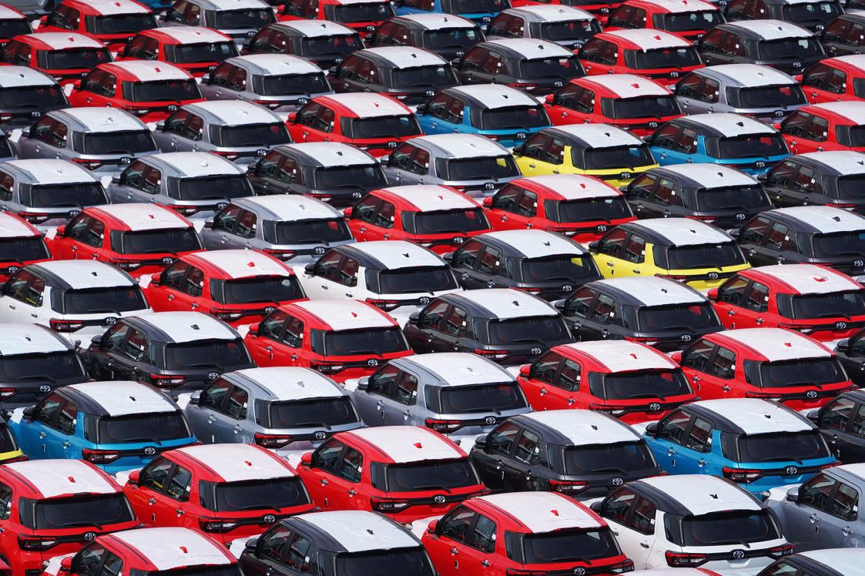 Toyota Motor Corp. vehicles destined for export at a shipyard (Dimas Ardian/Bloomberg via Getty Images file)