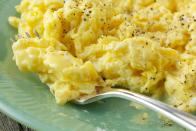 <p>Scrambled eggs don't take a long time to cook normally, but you can save even more time by using the microwave. It takes about two minutes for them to cook, and it's less messy. <a href="https://www.incredibleegg.org/recipe/basic-microwave-scrambled-eggs/" rel="nofollow noopener" target="_blank" data-ylk="slk:Check out this recipe;elm:context_link;itc:0;sec:content-canvas" class="link ">Check out this recipe</a> if you want to try it. </p>