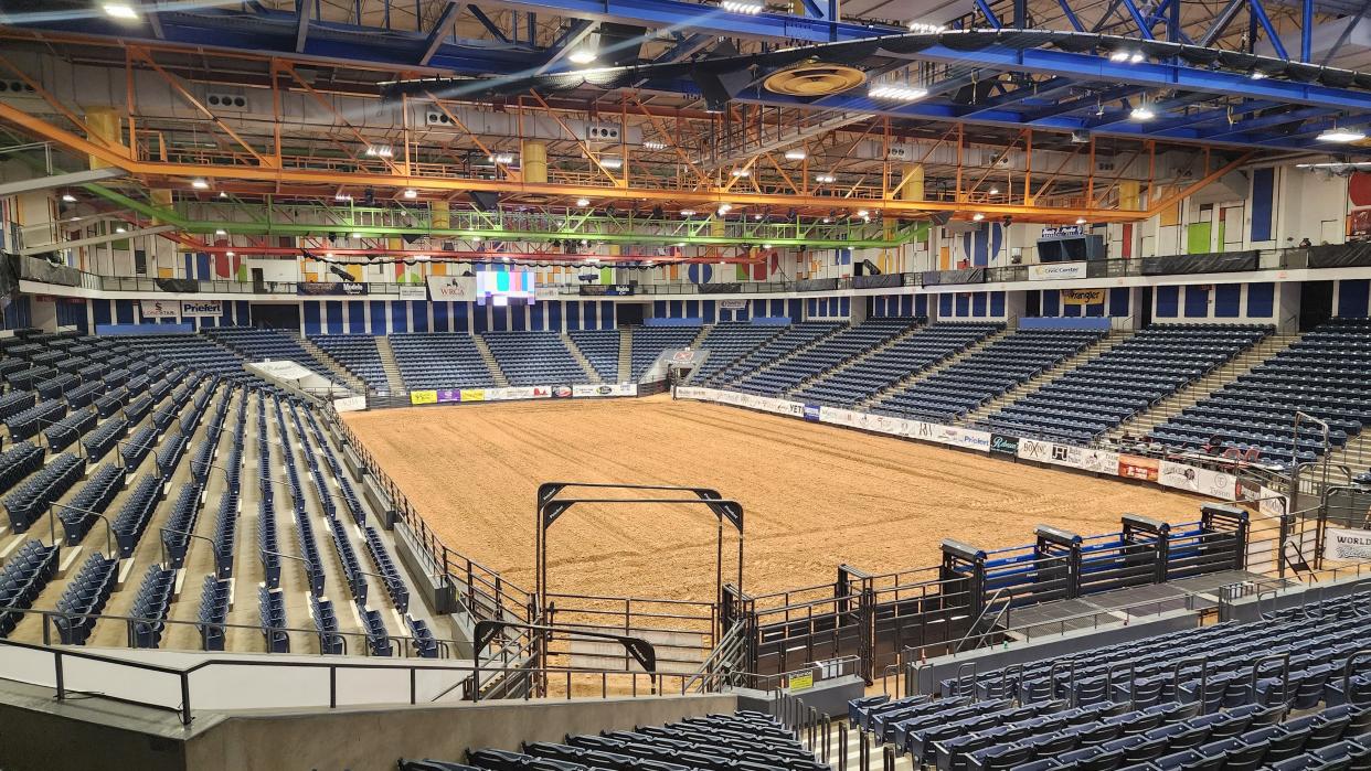 Ground is prepared outside the Amarillo Civic Center Wednesday to accommodate the WRCA Rodeo which has events through Sunday.