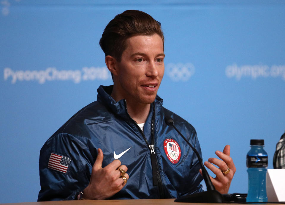 Shaun White speaks during a news conference at the 2018 PyeongChang Olympics. (Getty)