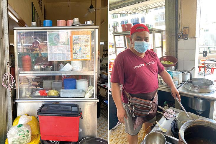 Look for the stall within this corner coffee shop (left). Tony Kang started to help out his brother Sam since the stall reopened for business after Chinese New Year (right).