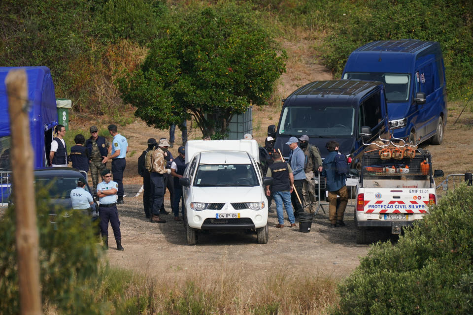 Personnel at Barragem do Arade reservoir, in the Algave, Portugal, as searches begin as part of the investigation into the disappearance of Madeleine McCann. The area is around 50km from Praia da Luz where Madeleine went missing in 2007. Picture date: Tuesday May 23, 2023. (Photo by Yui Mok/PA Images via Getty Images)