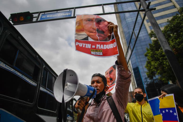 Protestas contra la invasión rusa a Ucrania en Caracas el 4 de marzo de 2022.