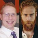 <p>D’ailleurs, ce montage montre bien l’impressionnante transformation qu’a subi l’ancien vendeur d’assurance-vie. Une grosse perte de poids et sa barbe rousse l’ont métamorphosé. Crédit image : @gwilymcpugh </p>