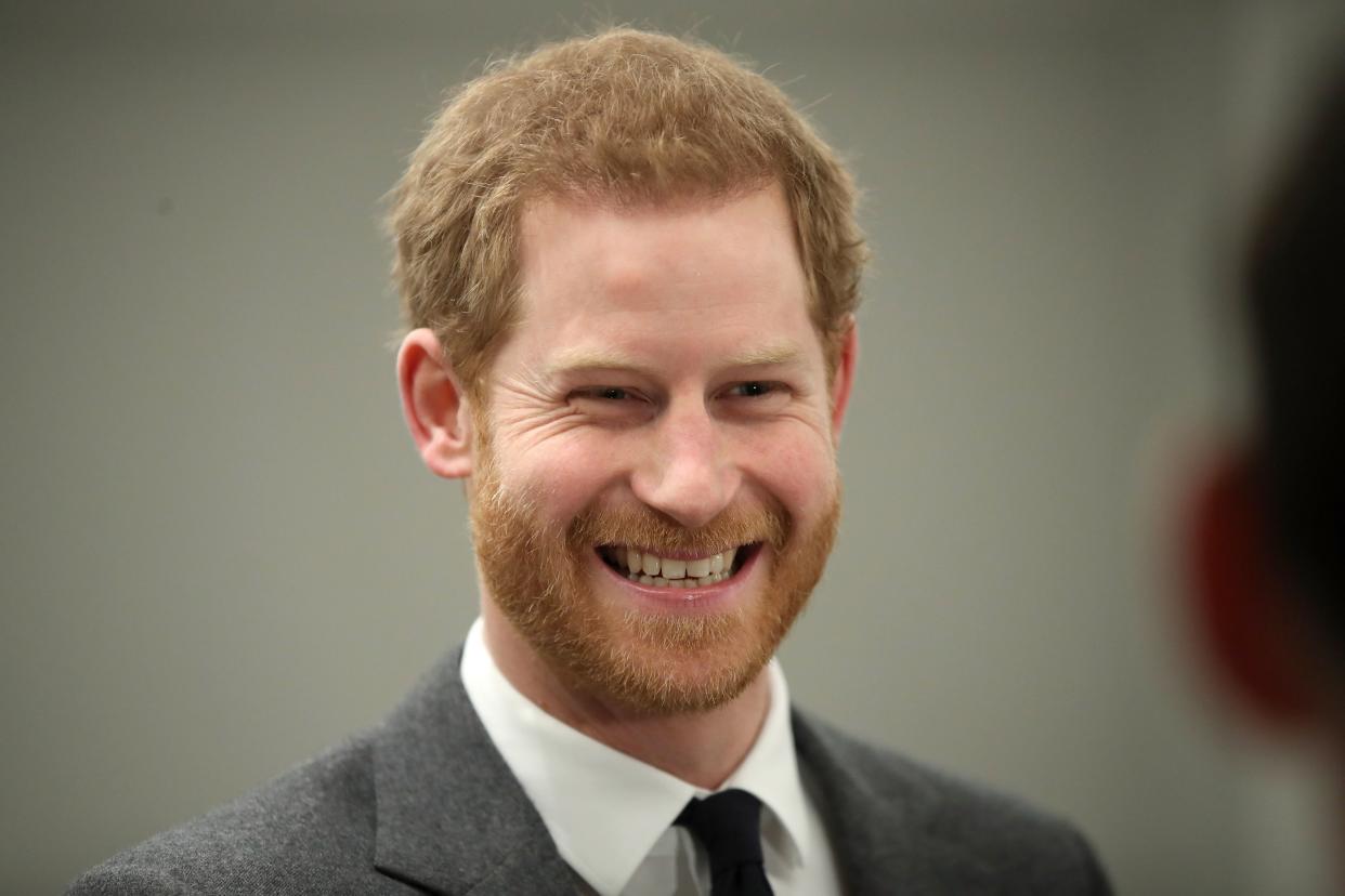 Britain's Prince Harry reacts as he attends the launch of 'Walk Of America' at a hotel in London on April 11, 2018. Prince Harry became Patron of 'Walk Of America', the latest expedition from the armed forces charity 'Walking With The Wounded', and met with three of the British team members. This summer a team of six veterans from the USA and the United Kingdom will walk 1,000 miles from the west to the east coast of America in 14 weeks. / AFP PHOTO / POOL / Chris Jackson        (Photo credit should read CHRIS JACKSON/AFP via Getty Images)