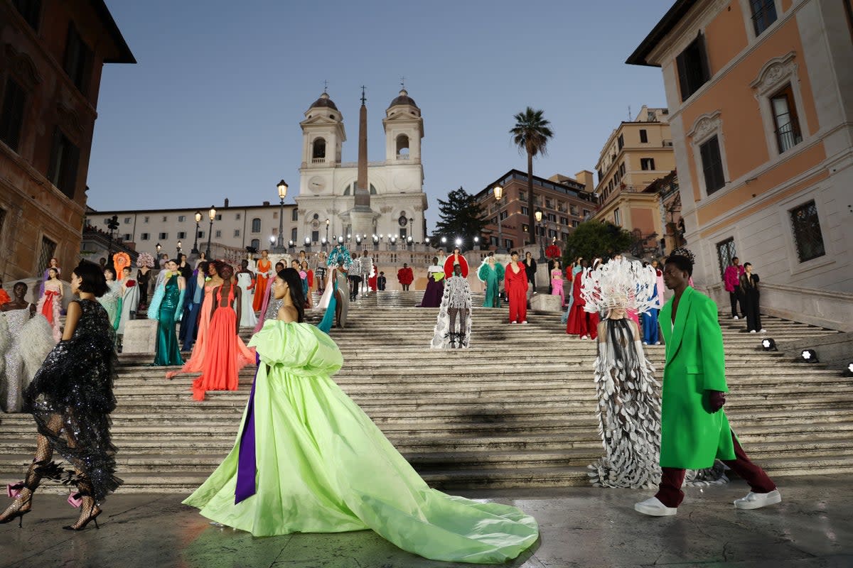 Models walk on the runway at the Valentino Haute Couture Fall/Winter 22/23 fashion show (Getty Images)