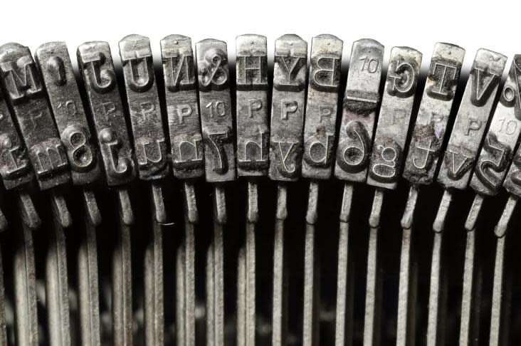 Close-up of vintage typewriter keys (Thinkstock).