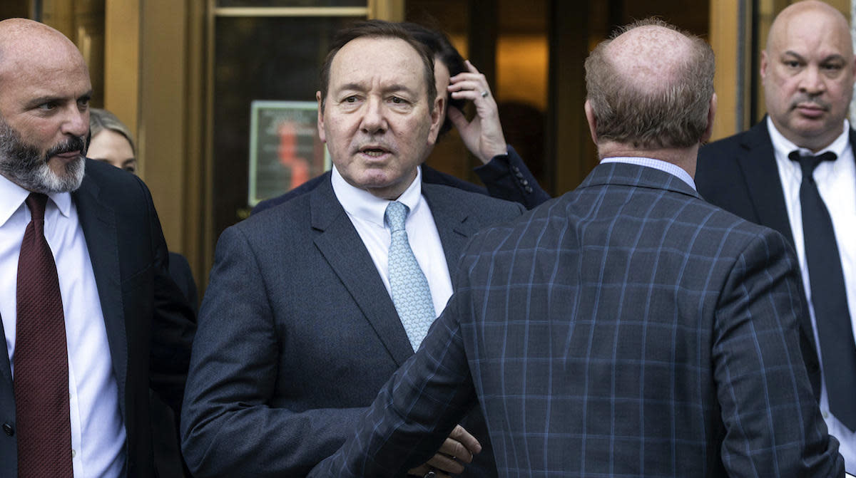 Actor Kevin Spacey leaves court following the day's proceedings in a civil trial, in an Oct. 6, 2022 file photo, in New York, accusing him of sexually abusing a 14-year-old actor in the 1980s when he was 26. / Credit: Yuki Iwamura/AP