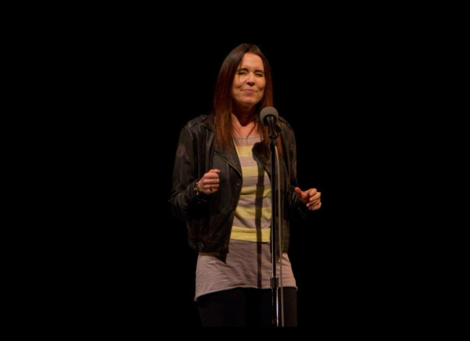 Annie Duke performs at The Moth's Royce Hall UCLA show on March 1, 2012.    <em>Photo: Eli Goldstein</em>