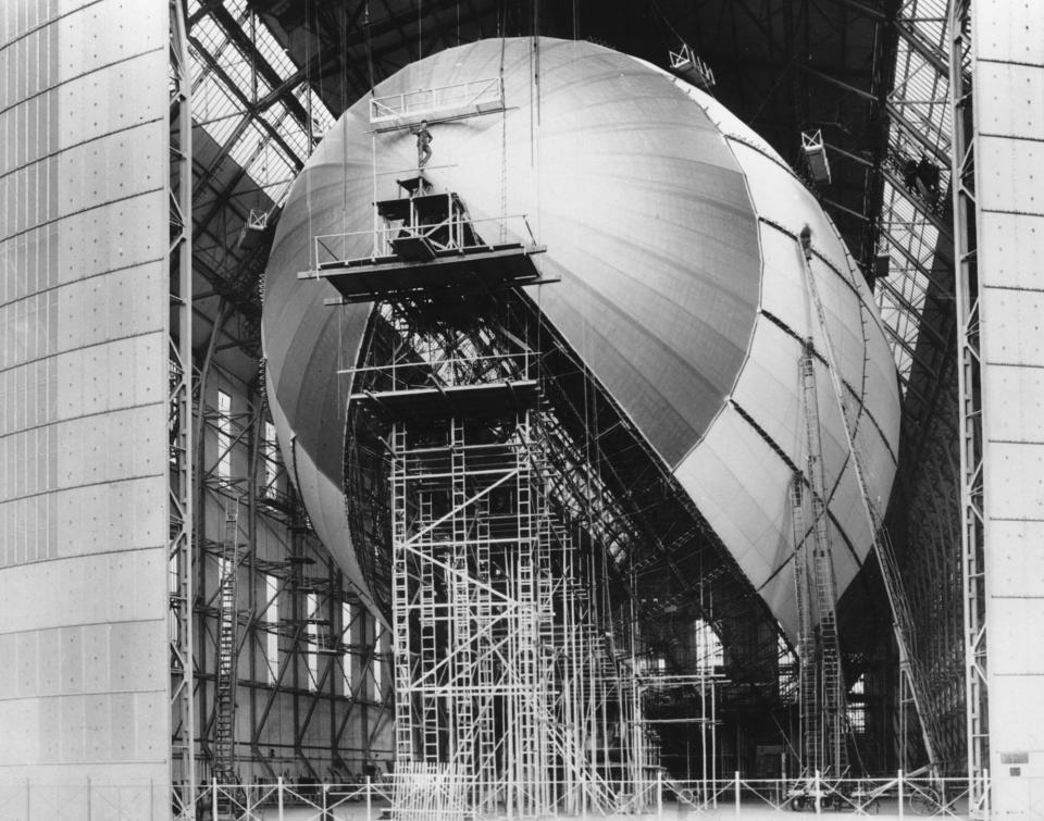 <p>Germany’s new giant airship LZ-129 Hindenburg is shown in its final stages of construction in Friedrichshafen, Germany, on March 6, 1936. Piloted by Dr. Hugo Eckener, the new zeppelin was given two successful test flights on March 4 and 5. The Hindenburg, named after the president who appointed Hitler as Chancellor, is twice the size of the Graf Zeppelin to reflect the surpassing ability of the Third Reich. (AP Photo) </p>