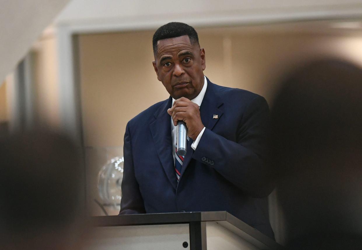 Stanley Campbell, Democrat candidate for U.S. Senate, is seen announcing his candidacy for the U.S. Senate in November. He's running against Republican incumbent Rick Scott. "We've got a dynamic that we could lose our democracy, so now the soldier shows up, and I have to put myself in the race. And I have to win."