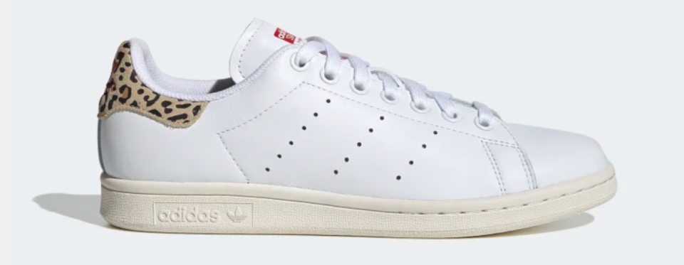 Adidas Women's Stan Smith Shoes in Cloud White, Scarlet, and Chalk White