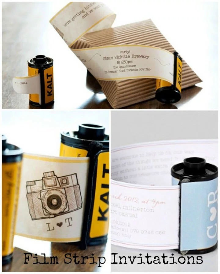 DIY film canister invitations.
