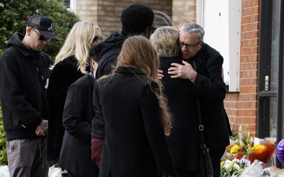 Reverend Clifford Newman comforts Julia Amess as she visits the church where Sir David Amess died on Friday - Aaron Chown/PA Wire
