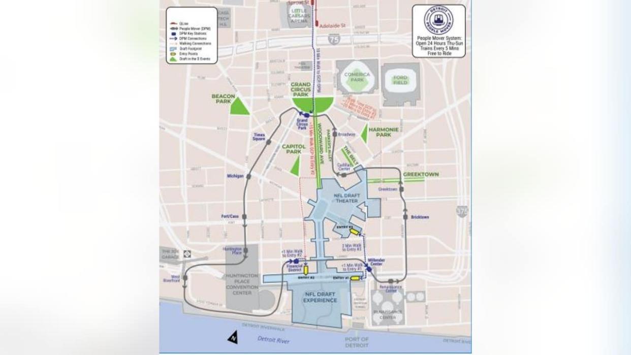 <div>QLINE and Detroit People Mover routes around downtown Detroit.</div>