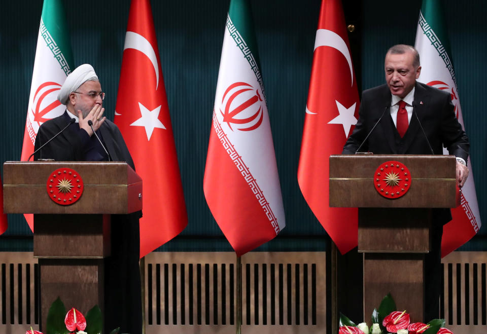 Turkish President Erdogan and his Iranian counterpart Rouhani hold a joint news conference in Ankara