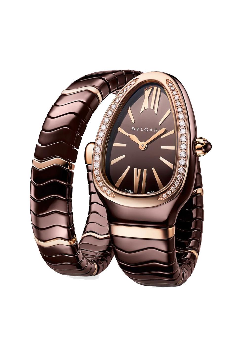 Serpenti Tubogas 18K Rose Gold, Brown Ceramic & Diamond Single Twist Watch