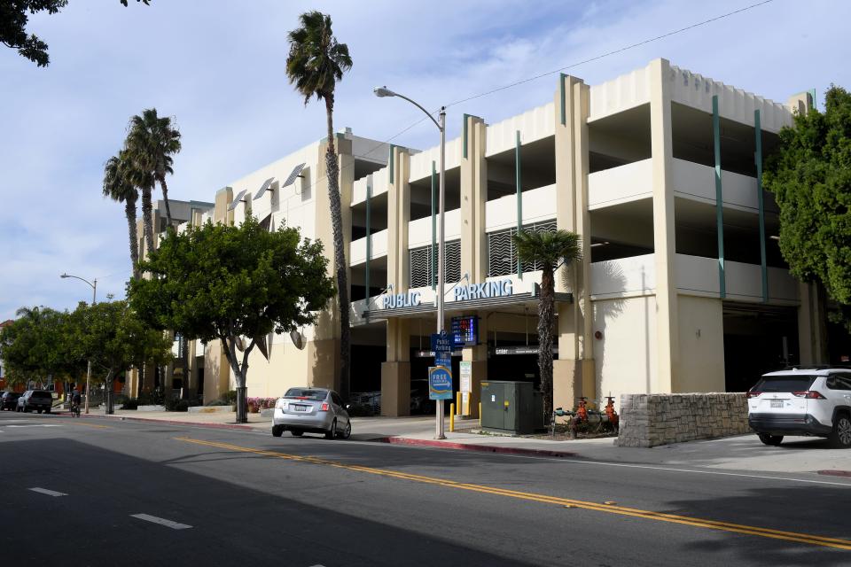 A driver turns into the downtown Ventura parking garage on Santa Clara Street last month.