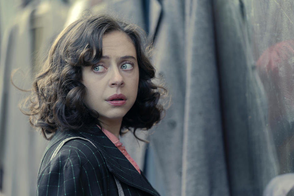 This image released by National Geographic for Disney shows Bel Powley as Miep Gies in a scene from "A Small Light." (Dusan Martincek/National Geographic for Disney via AP)