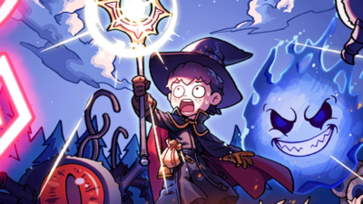  A surprised-looking kid holds up a wand in Magicraft. 