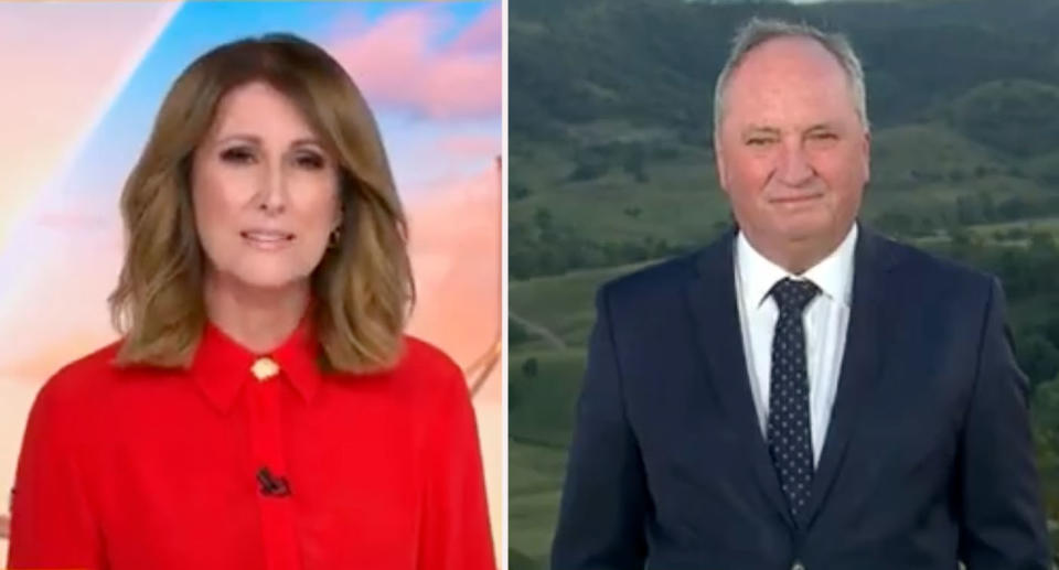 Right: Sunrise host Nat Barr Right: Barnaby Joyce appearing on Sunrise