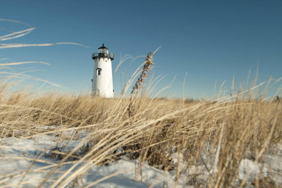 Ground level view of a lighthouse in Edgartown Cape Cod (Getty Images)