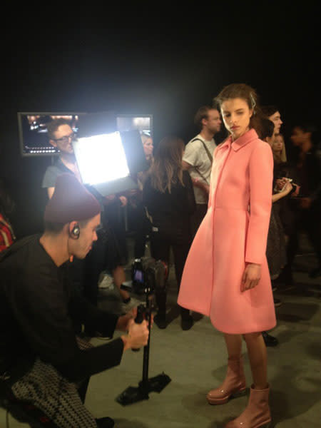 Topshop shared this snap backstage at Simone Rocha writing "It's official! Pale pink and patent black are undeniably key trends next season @Simone_Rocha_ . #aw13 #LFW" © Topshop / Simone Rocha