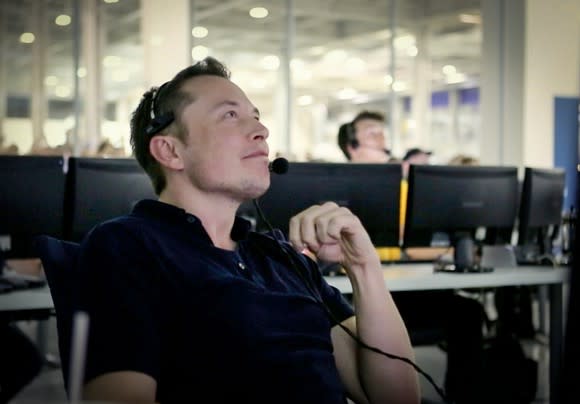 Elon Musk, CEO of Tesla and SpaceX, in a SpaceX control room during a launch