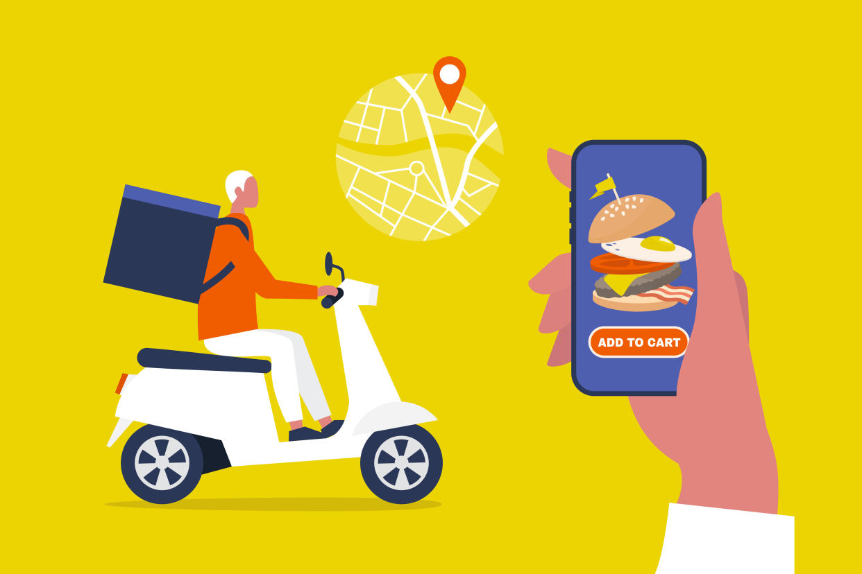 Keep in mind that when you order delivery from an app, the drivers are likely gig workers who miss out on employee benefits. (Photo: nadia_bormotova via Getty Images)