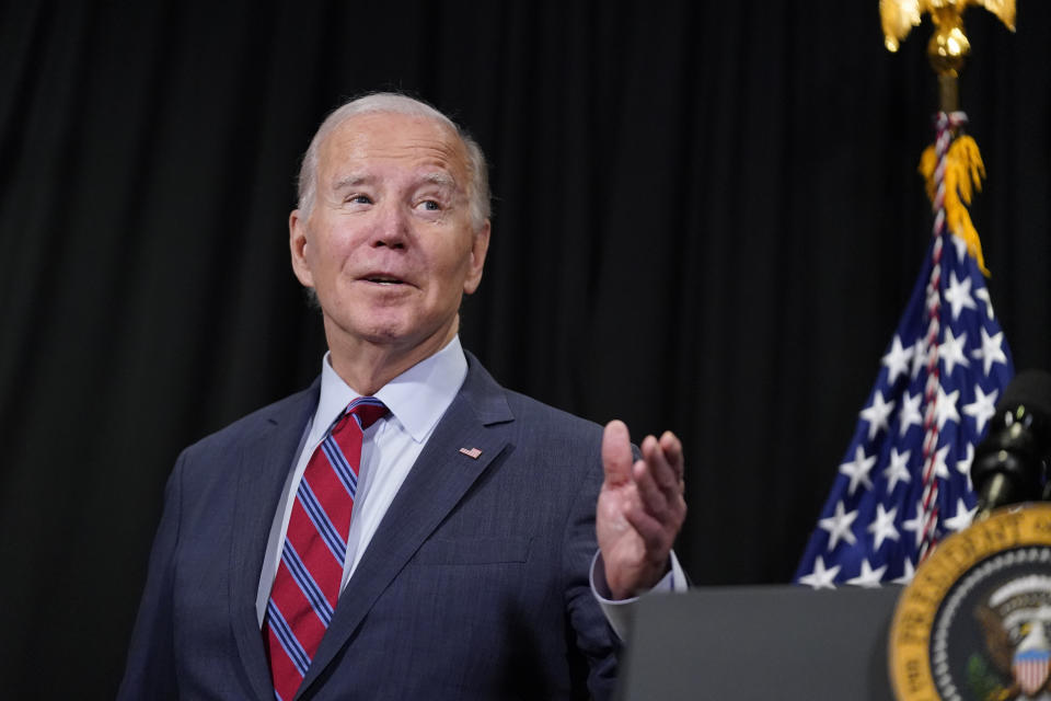 President Joe Biden responds to a reporter as he leaves after speaking in Nantucket, Mass., on Friday, Nov. 24, 2023, about hostages freed by Hamas in the first stage of a swap under a four-day cease-fire deal. (AP Photo/Stephanie Scarbrough)