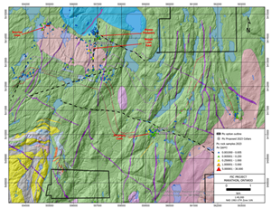 Results of rock sampling around the BLS and Porphyry Lake areas