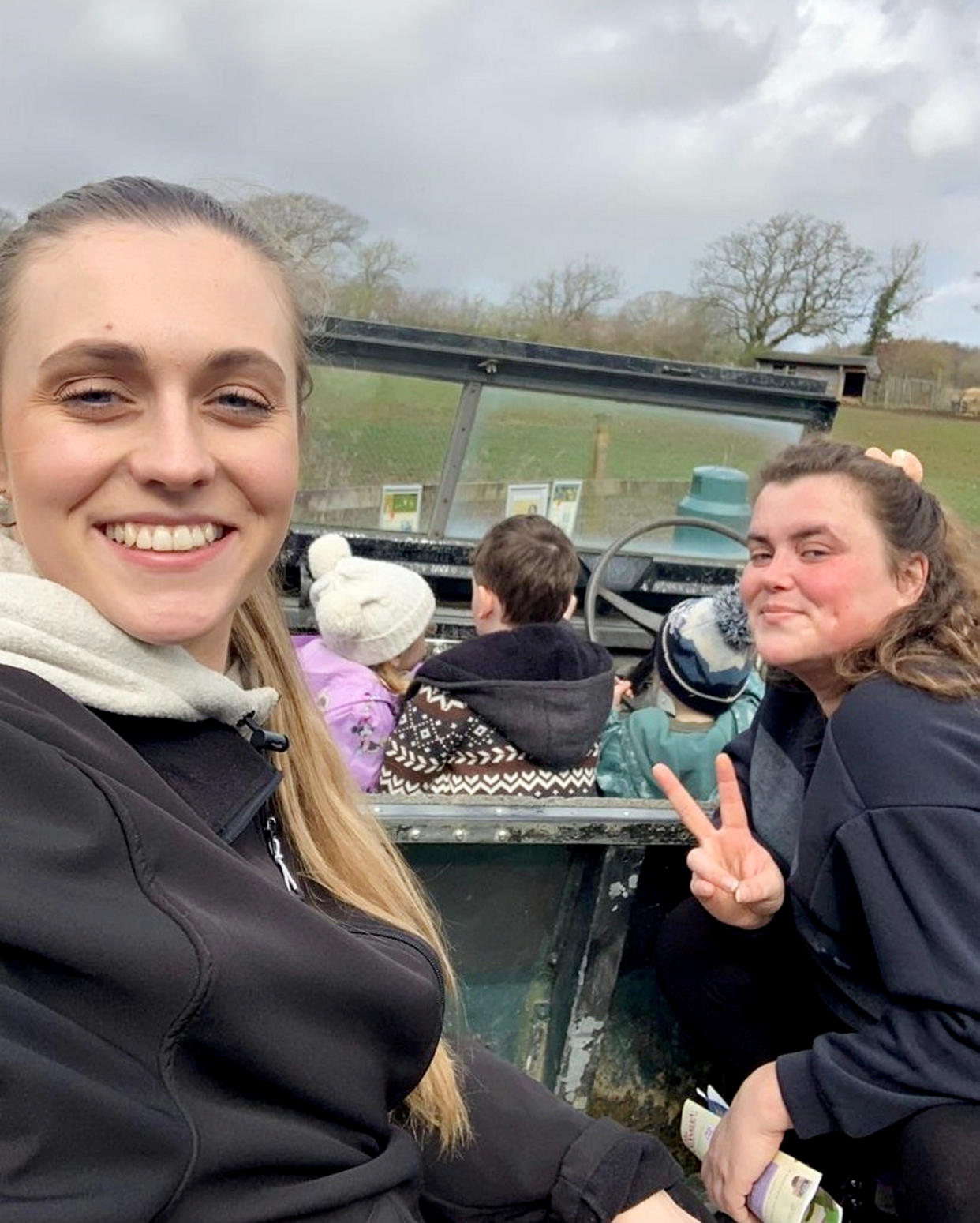 Kelsey Hall and Rachel Andrew with their children on what should usually be a school day. (SWNS)