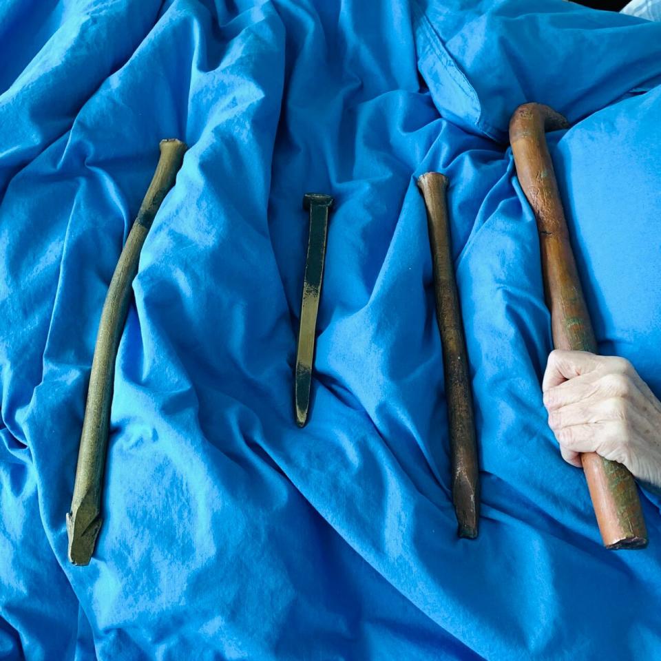 Croft brought along some artifacts from the wreck to show Joan a few days before she died. Fragments of it's solid copper keel and solid brass nails, likely dating back to the 1800's. 