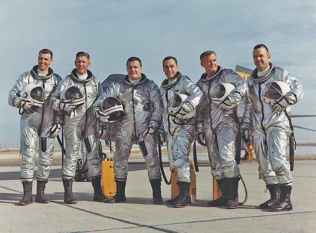 These six pilots, pictured in 1966, made 125 of the 199 total flights in the X-15: from left, Joe Engle, Bob Rushworth, Jack McKay, Pete Knight, Milton Thompson and Bill Dana