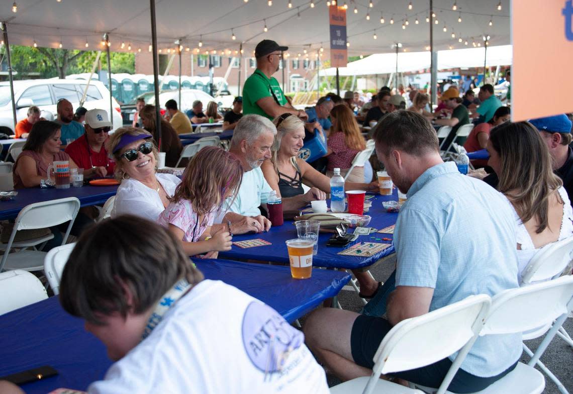 Bingo is a popular attraction under the tent at Christ the King’s Oktoberfest festival.
