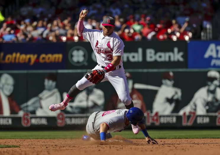 The Cubs lost a crucial runs when rookie Ian Happ was ruled to have violated baseball's sliding on this play during Saturday's game. (AP)