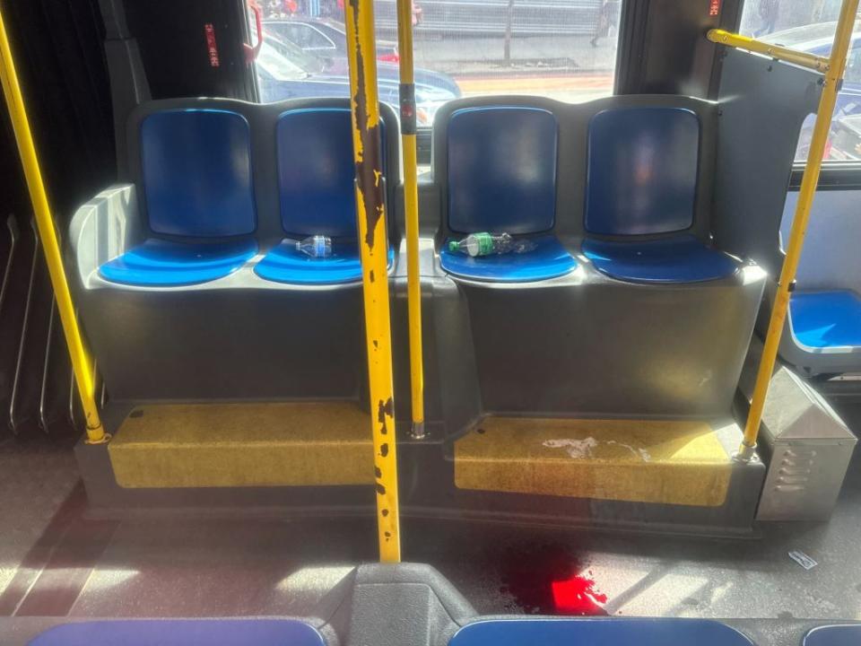 The scene of the stabbing on the bus Monday. Peter Gerber