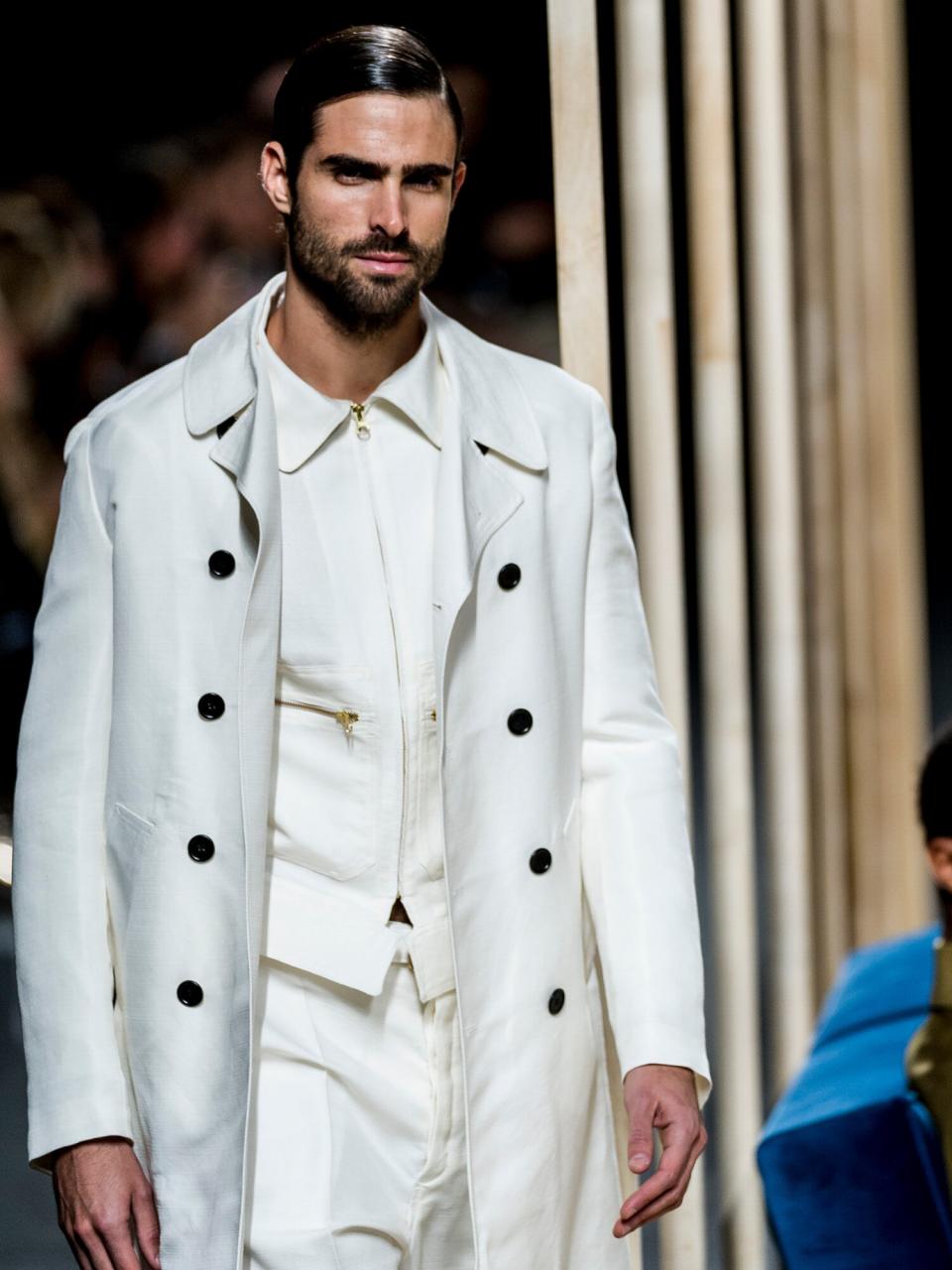 Juan Betancourt walks the runway at the Juanjo Oliva show during the Mercedes-Benz Fashion Week Madrid Spring/Summer 2018 at Ifema on January 27, 2018 in Madrid, Spain