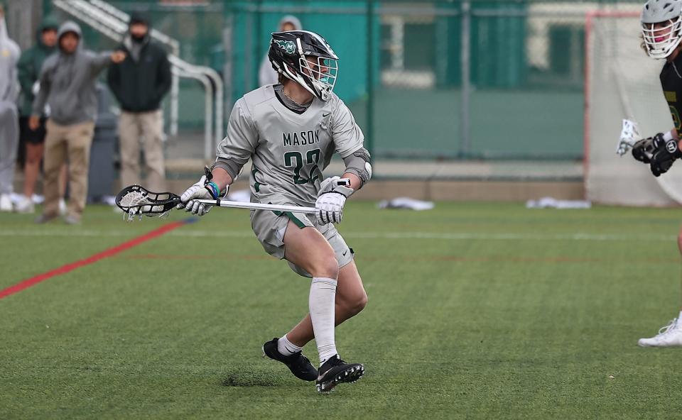 Mason's Weston Simmons (22) during the lacrosse game against Sycamore Thursday, April 7, 2022.