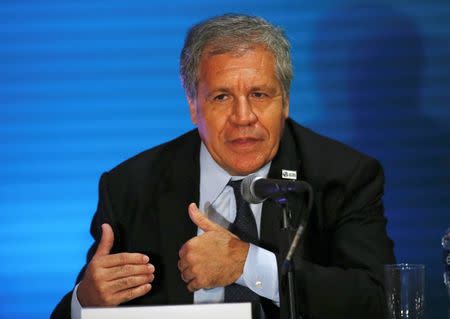 FILE PHOTO - Organization of American States (OAS) Secretary General Luis Almagro attends a news conference ahead of the OAS 47th General Assembly in Cancun, Mexico June 19, 2017. REUTERS/Carlos Jasso/File Photo
