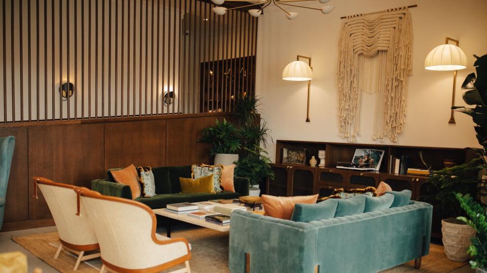 Emeline Hotel lobby with mid-century inspired furnishings
