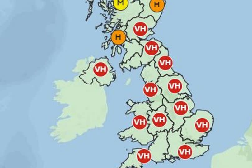 The Met Office has forecast very high pollen levels over the next few days -Credit:Met Office